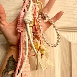 Cute bag charm keychain with wristlet